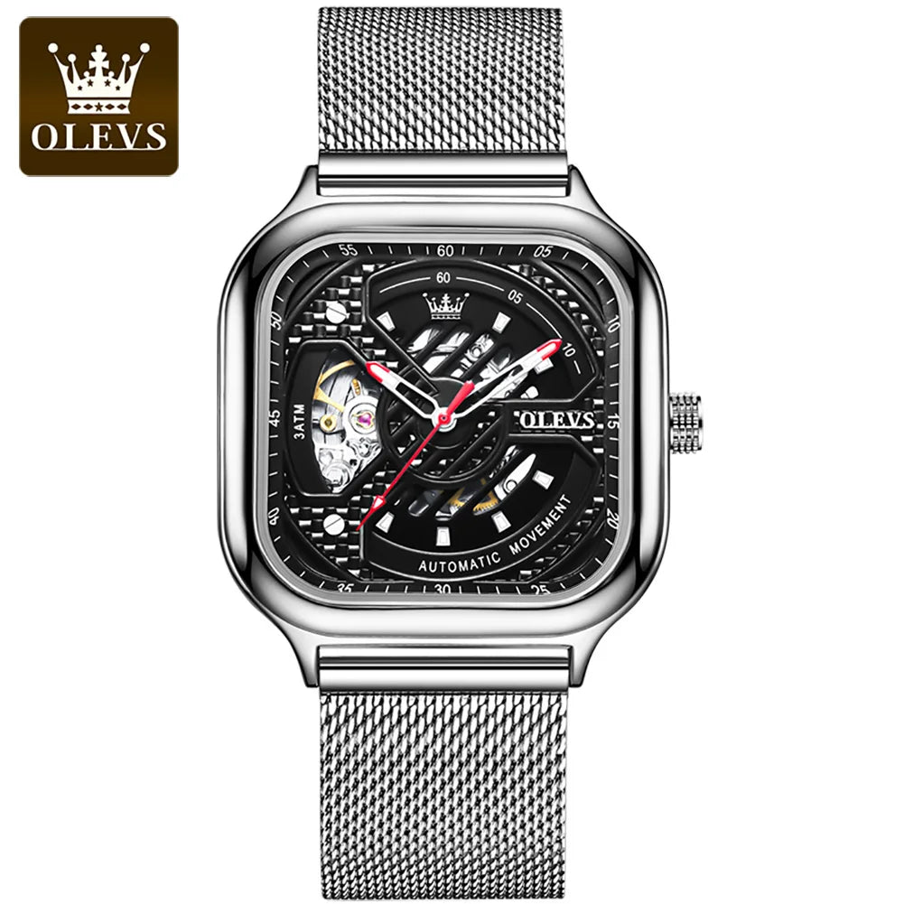 OEM Luxury New Automatic Mechanical Watch Black Square Mesh Steel Watch Men