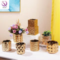 Light Luxury Gold Electroplated Ceramic Vase Relief Geometric Art Desktop Flower Vase Nordic Glazed Interior Decoration