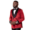 Red Velvet Mens Suits Set 2 Pieces Wedding Tuxedos Mens Jacket Handsome Man Prom Party Formal Outfit Blazer+Pant