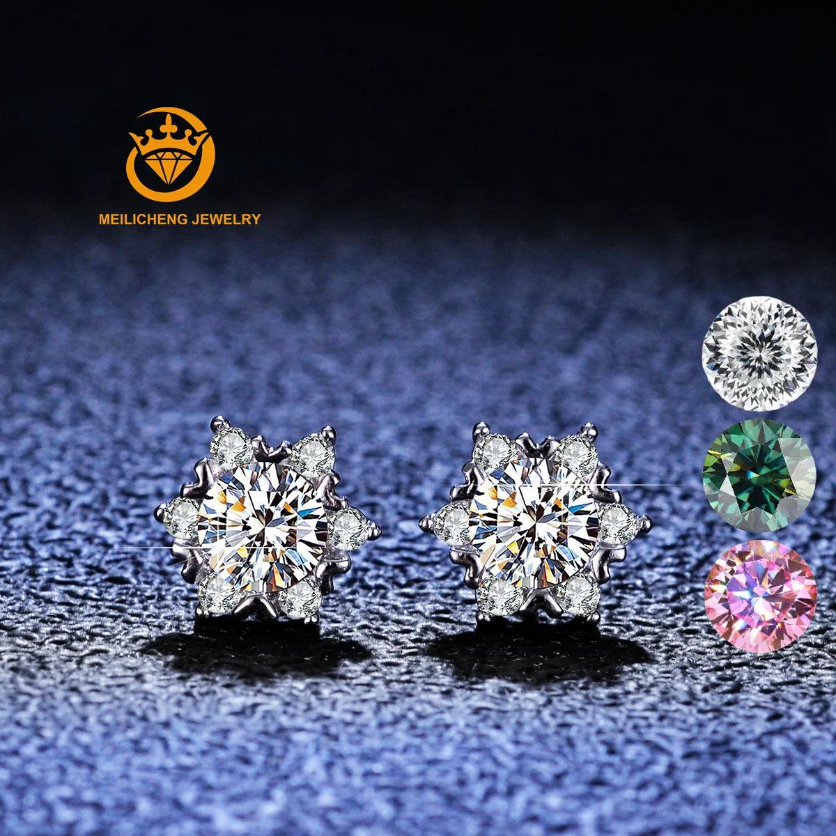 Simple Cute Design 1ct Snowflake Pass Diamond Tester 18k White Gold Plated Moissanite Stud Earrings for Women