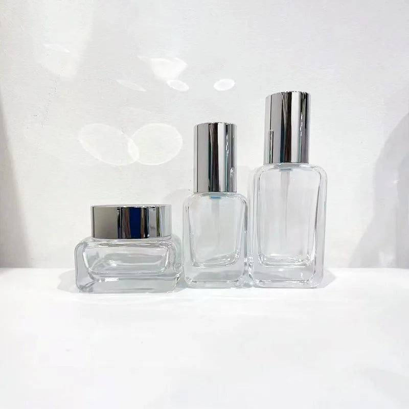 50ml 100ml 120ml Luxury Empty Lotion Pump Glass Cosmetic Bottle with Gold /Silver/Black/White Cap for Face Cream Serum Hair Oil