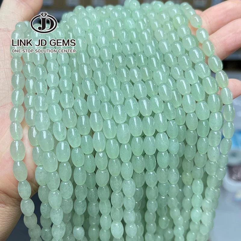 JD Wholesale 6x9mm Natural Green Aventurine Spacer Beads Polished Loose Jade Beads Rice Shape Jewelry Making Mineral Gemstones