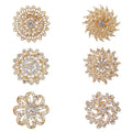 Women Jewelry Rose Gold Plated 6pcs Clear Crystal Rhinestones Brooch Pin Set for DIY Wedding Bouquets Kit