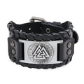 Nordic Style Wide Woven Leather Cuff Bracelet Men's Odin Rune Viking Totem Jewelry Fashion Accessory