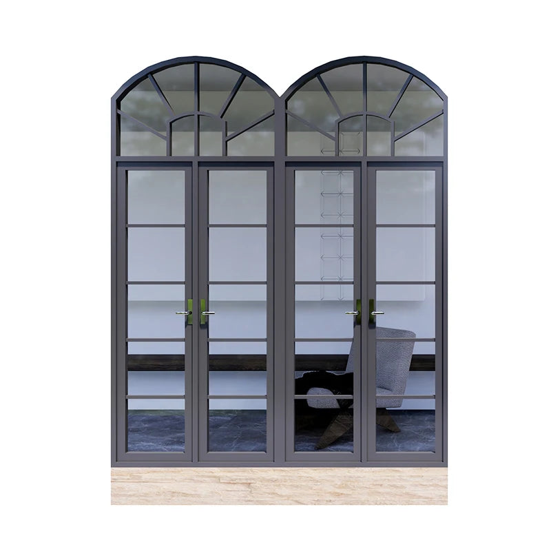 High Quality Retro Windproof Soundproof Thermally Broken Aluminum Frame Glass French Casement Windows With Grille