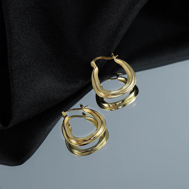 Fashion Jewelry 925 Sterling Silver Punk Chunky Earring Irregular U Shape Gold Plated Hoop Earrings Women
