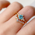 925 Sterling Silver Fine Jewelry Rings Simple Retro Snow Flower Shaped Sea Blue Zircon Gold Plated Rings Jewelry Women