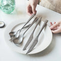 Stone Washed 304 Stainless Steel Cutlery Set Vintage Matte Silver Flatware Set Retro Industrial Style Silverware for Restaurant