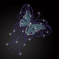 Stock Design Rhinestone Heat Transfer Iron on Blue Butterfly Rhinestone Hotfix Transfer
