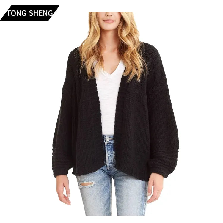 2026 Women Puff Sleeves Cotton Acrylic Oversized Cardigan Sweater