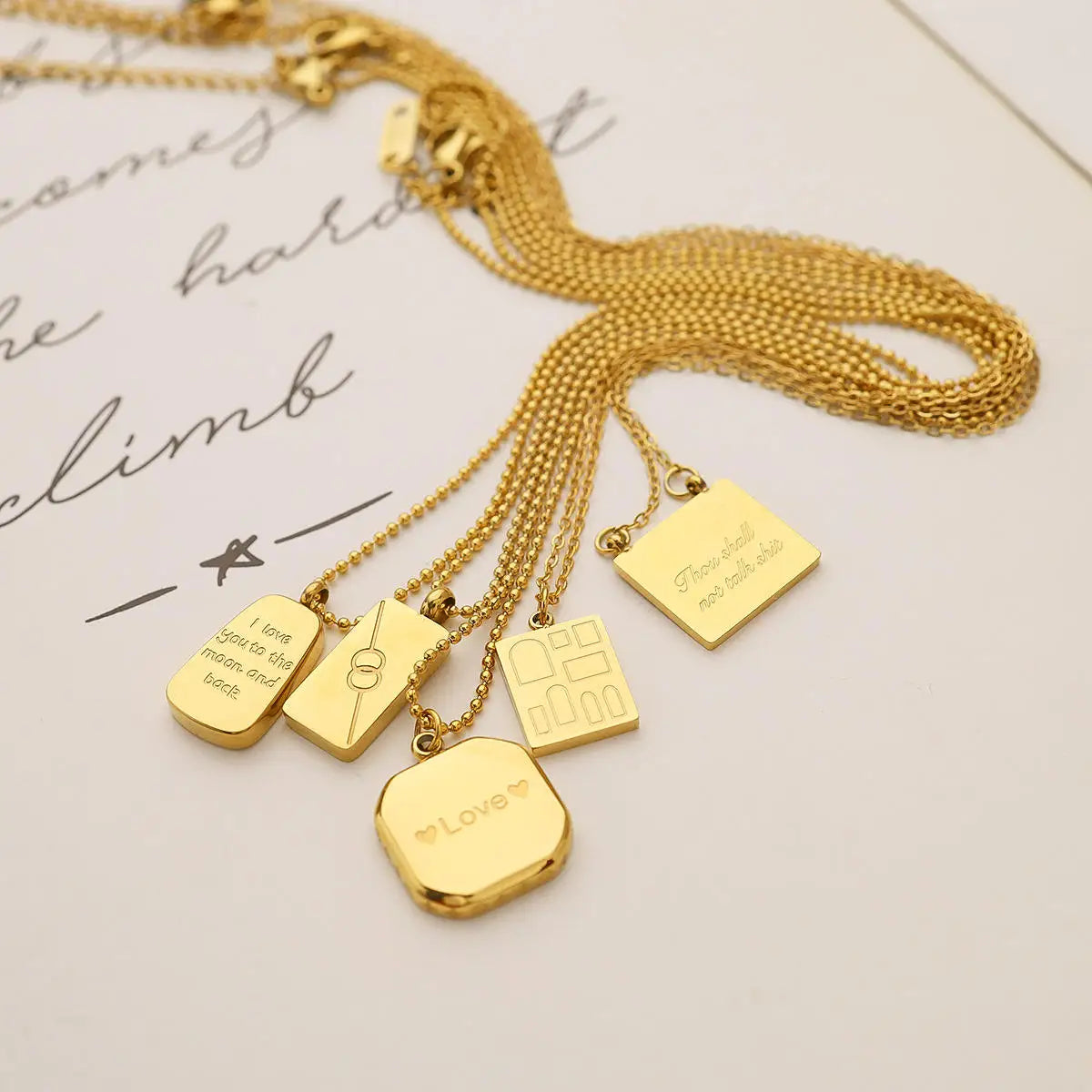 2024 Minimalist Love Letter Pendant Fine Necklace Stainless Steel 18K Gold Plated Simple Jewelry for Women Girls