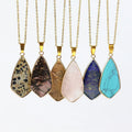 Bulk Factory Crystal Jasper Jade Rose Quartz Polygon Gemstone Link Necklaces Rhombus Stone Necklace