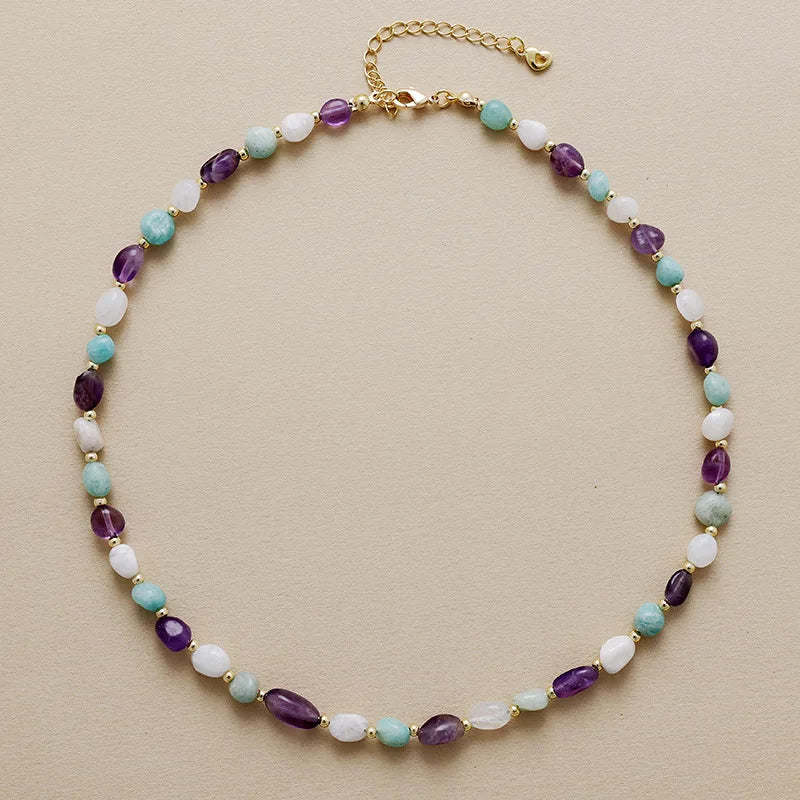 Custom Luxury Gemstone Choker Necklace Irregular Amazonite Amethyst Stone Delicate Necklace