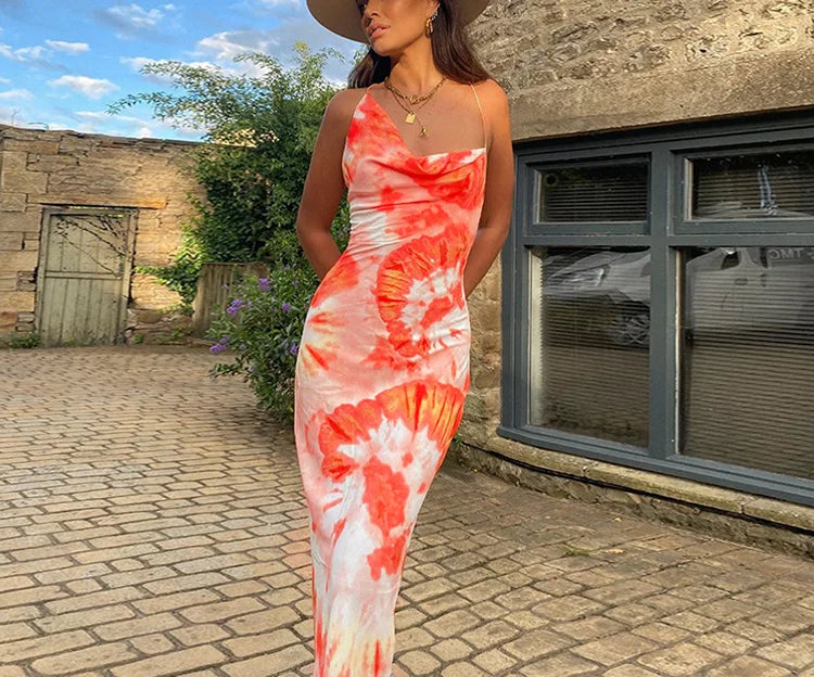 Wholesale Elegant European Style Bohemian Tie-Dyed Natural Waist Eco-Friendly Plus Size XL Floor-Length Party Dress Women Summer