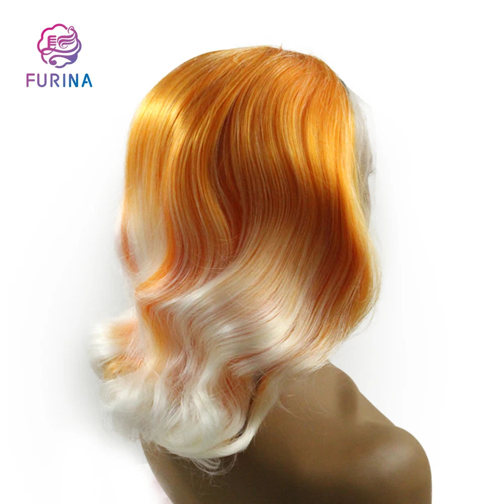 Furina Synthetic Wigs Lace Front Wigs Pre Plucked Colorful 14 Inch Curly Cheap SOFT WEAR  Synthetic 360 Lace Frontal Wig