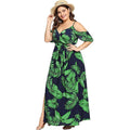 MANNI Plus Size Dresses Cold Shoulder V Neck Slit Hem Floral Tropical Maxi Dress