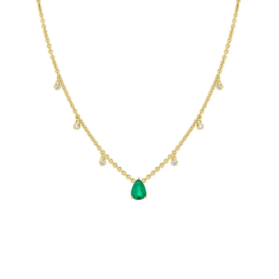 Nagosa Jewelry Wholesaler Vermeil Gold Jewelry 14k Sterling Silver 925 Cubic Zircon Emerald Pear Necklace