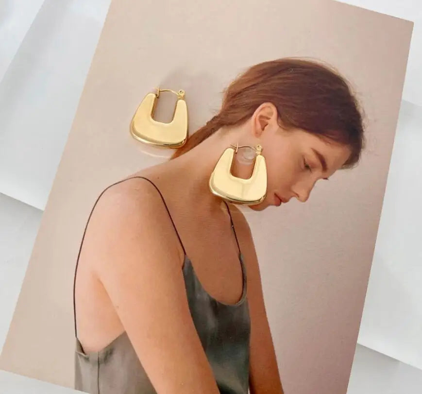 Trending Non Tarnish Stainless Steel Jewelry Vintage Tube Hoops Gold Plated Square Hoop Earrings
