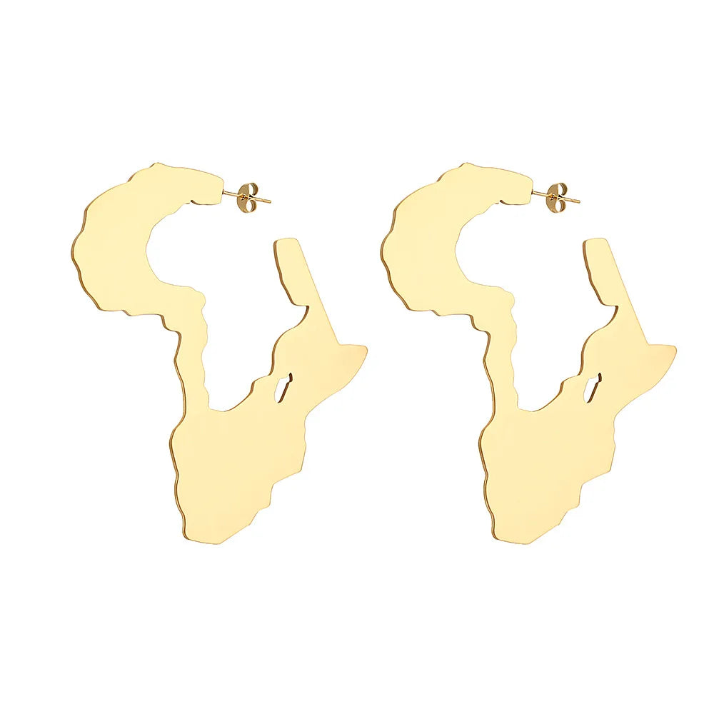 African Large Oversized Earring Jewelry Stainless Steel Custom Gold Plated 110 Mm Africa Map Earrings