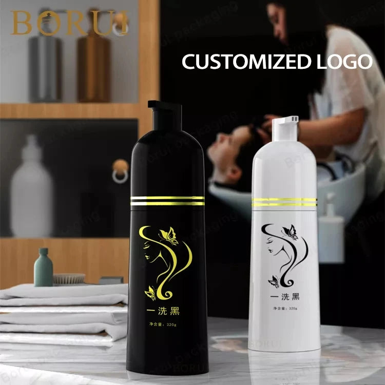 BORUI Unique 400ml Dual Pump Shampoo & Hair Dye Bottle with Pump Sprayer Luxury Cosmetic PET Material
