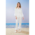 Fung 6023 6027 Women Ostrich Feathers Sleepwear Pajamas Set Three Quarter Satin Pajama With Feather