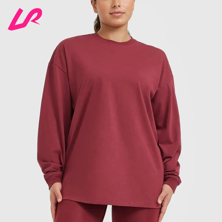 Wholesale Custom Women Winter Plus Size Workout Yoga Gym Quick Dry Loose Fit Lightweight Basic Long Sleeve T-Shirt