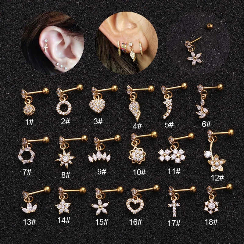 Multiple Piercings Cute Elegant Drop Rhinestones Earrings Hip Hop Style Ear Cartilage Studs Earrings