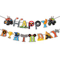 Huancai Monster Truck Happy Birthday Banner Paper Flag Bunting for Kids Birthday Party Supplies Racing Car Party Decorations