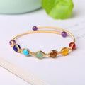Luxury Fashion Woman Jewelry Handmade 18k Gold Plated Wire Wrapped Jewelry Crystal 7 Chakra Cuff Bangle for Women