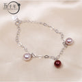 B148 7-8mm 925 Sterling Silver Gold Plated Wholesale Freshwater Pearl Charm Bracelet Mounting Fancy Jewelry Resizable for Women