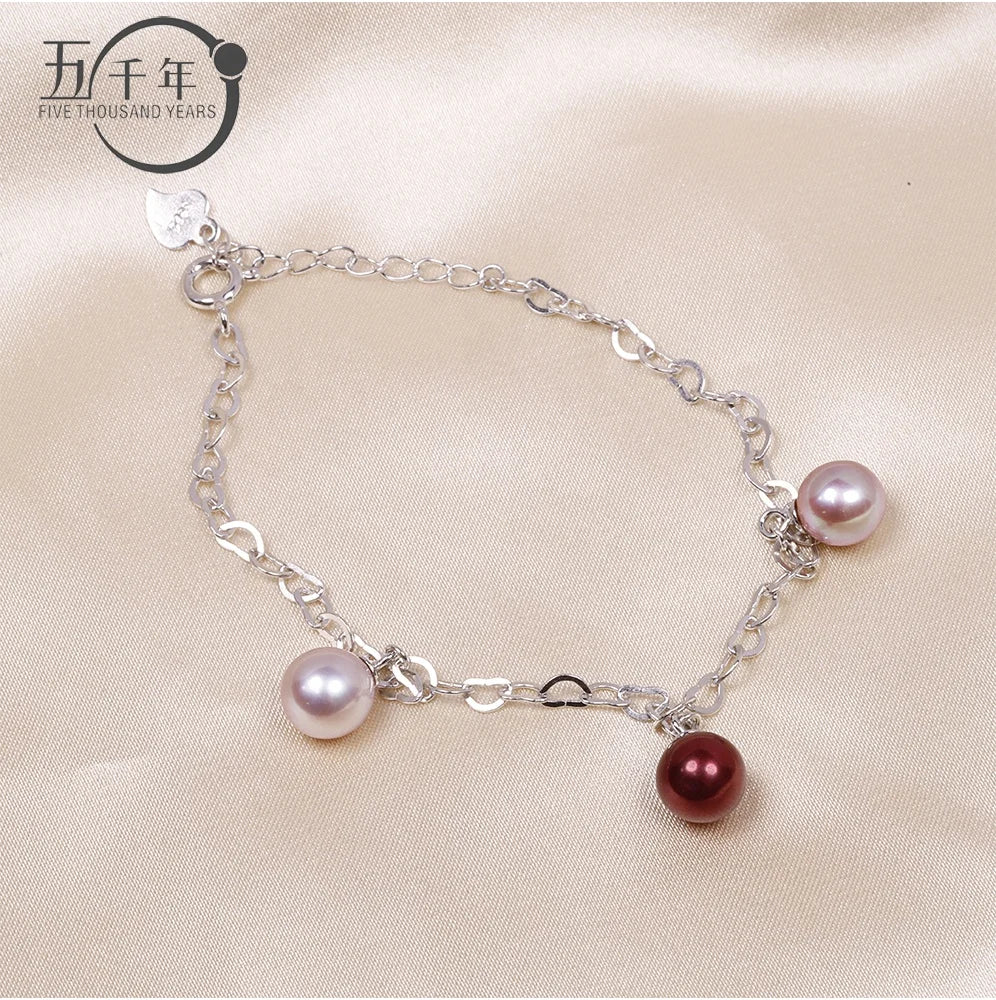 B148 7-8mm 925 Sterling Silver Gold Plated Wholesale Freshwater Pearl Charm Bracelet Mounting Fancy Jewelry Resizable for Women