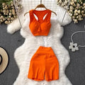 One Size Sports Fashion Set High Waisted Running Casual Tight Belly Wide Leg Shorts Short V-neck Camisole Vest Two Piece Set