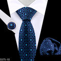2024 Navy Floral Silk Luxury Tie for Men Set Polyester Wedding Men's Tie Set Custom Tie and Handkerchief Set