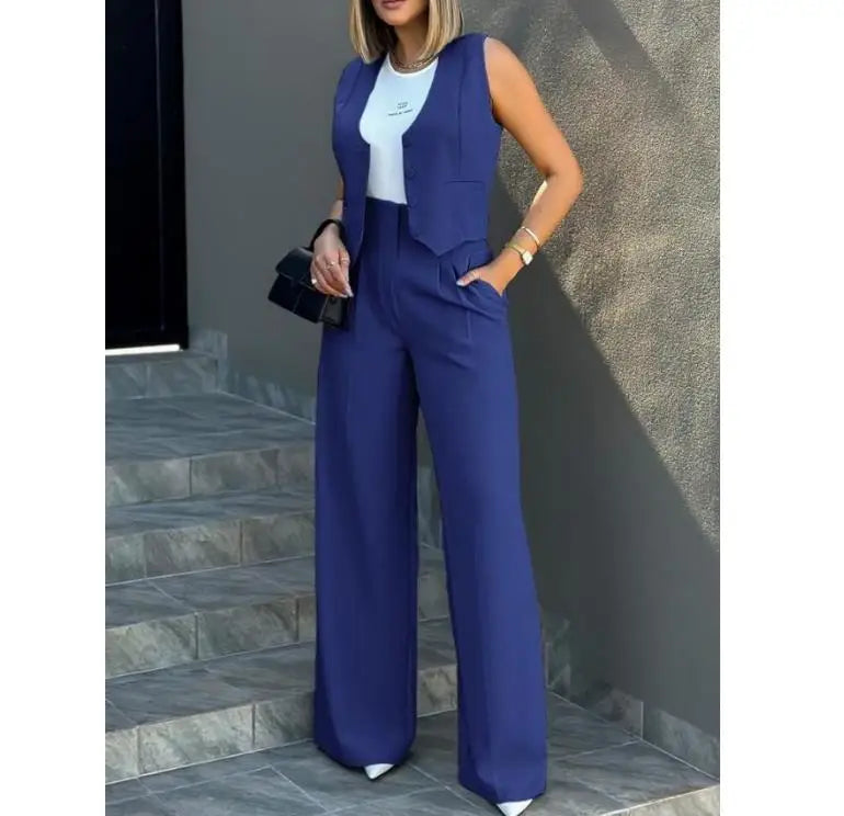2024 European and American New Fashion Suit Vest  Wide Leg Pants Casual Suit Elegant Pant Suits