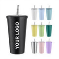 Nordic 500ml 750ml Doubale Wall Insulated Custom Stainless Steel Customized Cafe Tea Coffee Mug Cups with logo Straws