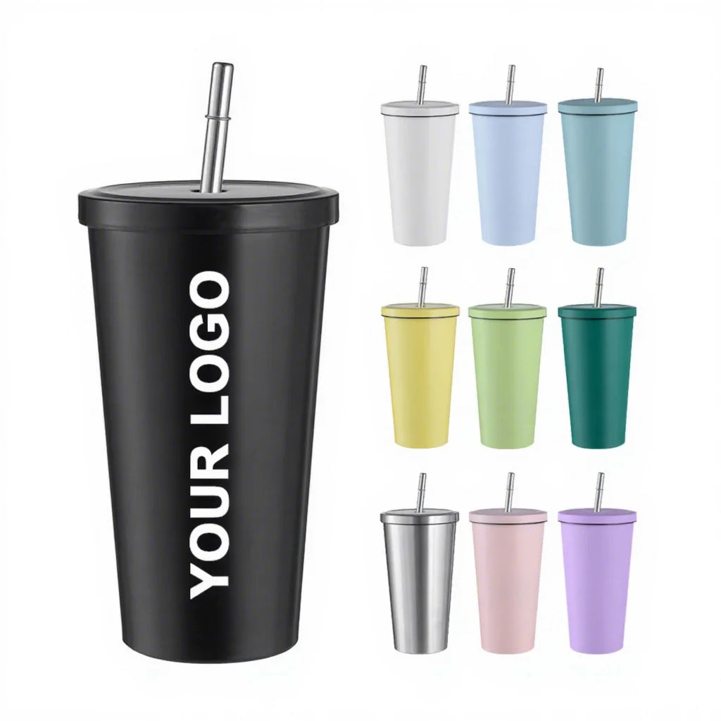 Nordic 500ml 750ml Doubale Wall Insulated Custom Stainless Steel Customized Cafe Tea Coffee Mug Cups with logo Straws