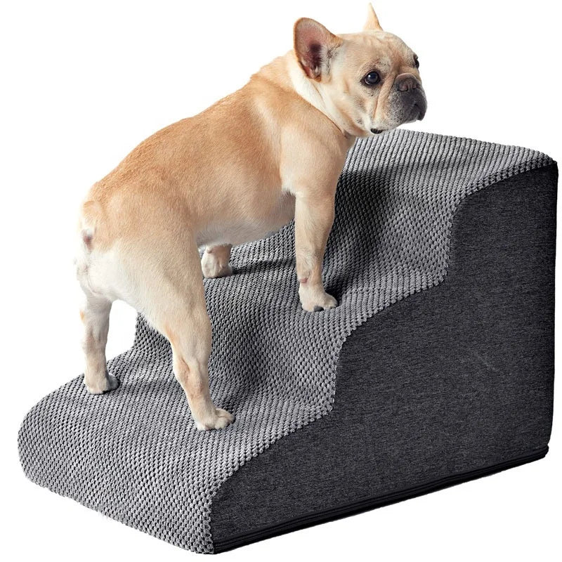 New Portable Dog Staircase with Memory Foam Floral Pattern Fabric Cover Multifunction Folding Steps Solid Outdoor Space