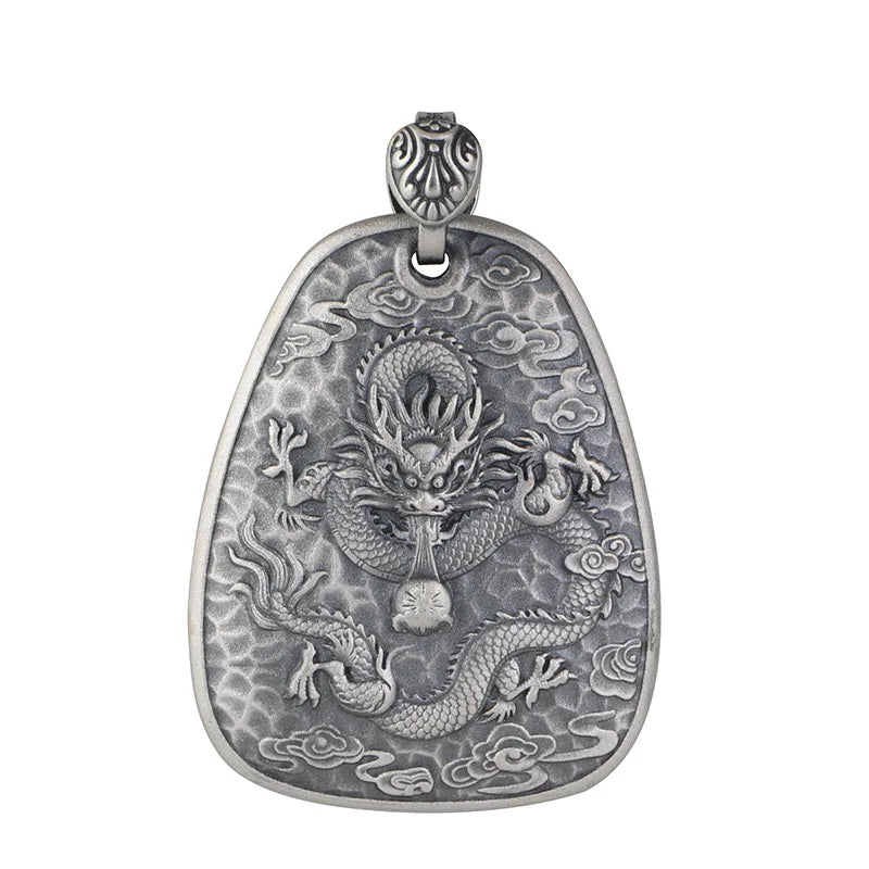 Sterling Silver 999 Dragon Pendant Vintage Auspicious Clouds Dragon Amulet Good Luck Pendant Necklace Jewelry New Arrival