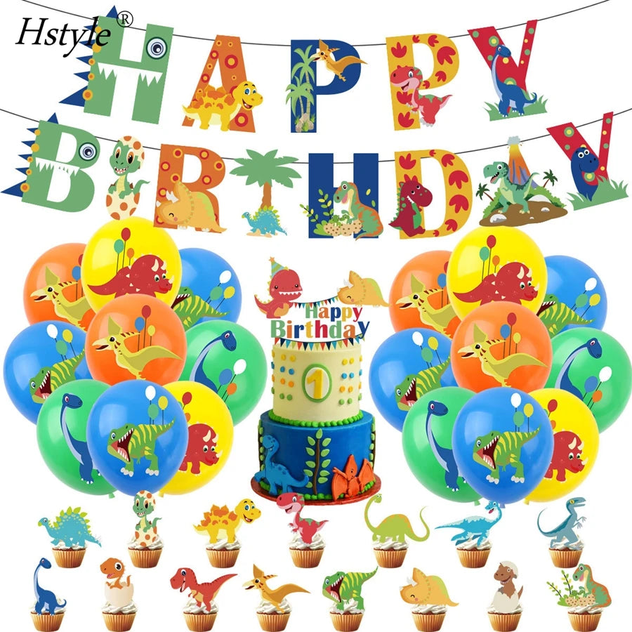 Dinosaur Theme Boy Children Birthday Party Decoration Set Dinosaur Birthday Banner Balloon Cake Topper Set SET453