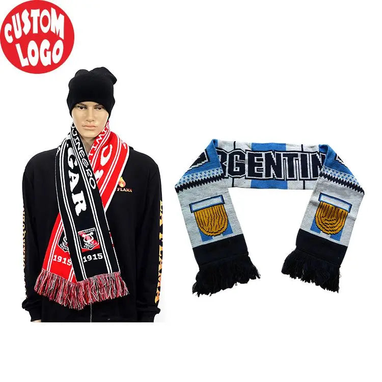 Cheap Premium Acrylic Knit Jacquard Knitted Fans Scarf Football Scarf Knitting Machine