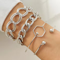VKME 4Pcs/Set Punk Geometric Design Open Chain Bracelet Set