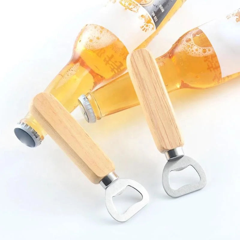 Factory Price Bottle Opener Stainless Steel Wood Handle Drink Beer Lid Kitchen Launcher Bar Blade Bottle Remover Tools