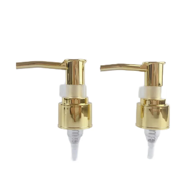 Free Sample 24/410 28/410 Plastic Oil Dispenser Pump Custom Shiny Gold Lotion Pump Long Nozzle Shampoo Bottle Stopper