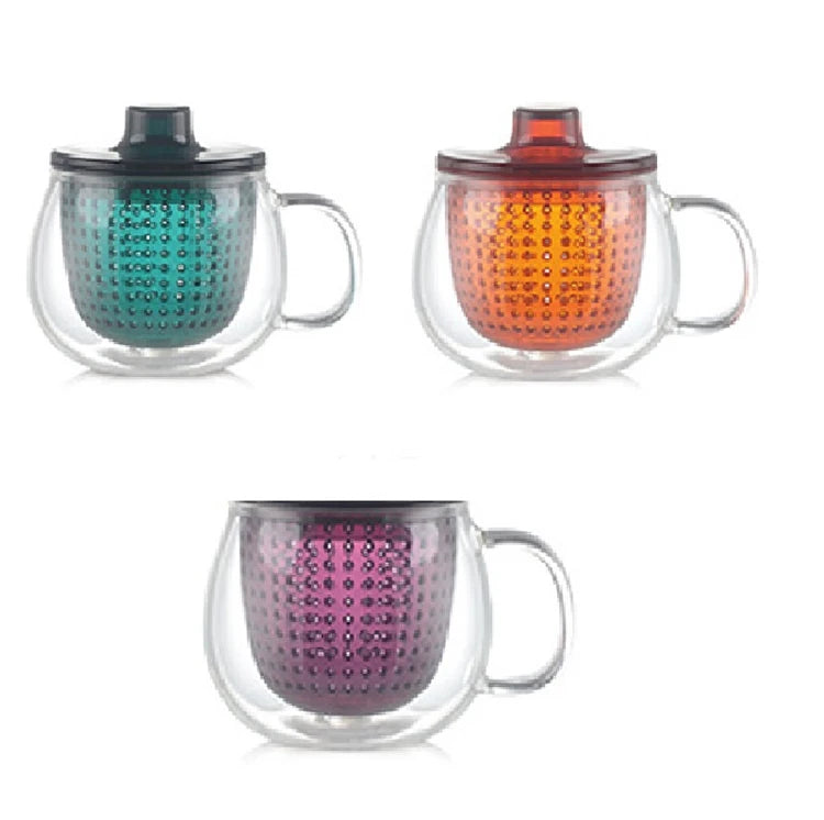 350ml Handblown Custom Hot Drinkware Borosilicate Glass Tea Infuser Mugwith Handle for Travel Party or Home Use