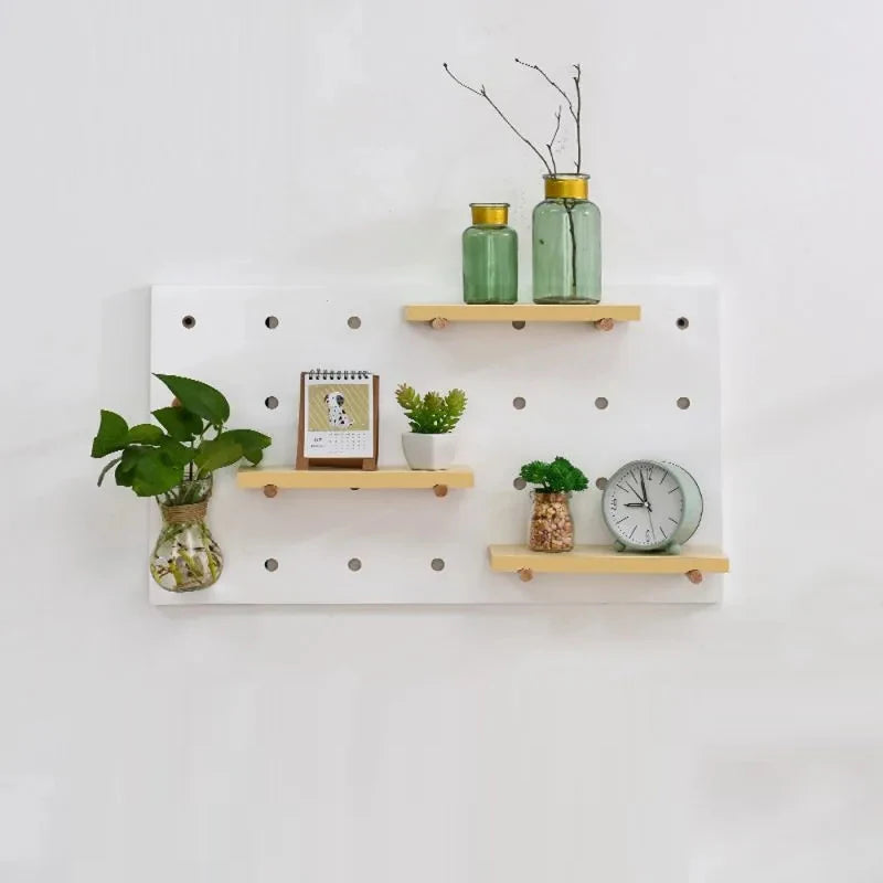 Solid Wood Pegs Shelf Pegboard Wall Mounted Display Rack Space Saving Shelves Decorative Hanging Wall Plates for Home