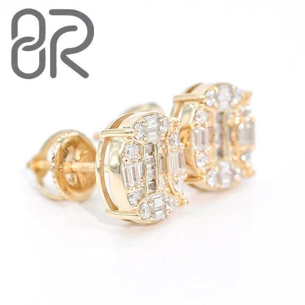 Pass Diamond Tester 10K 14K Solid Gold Moissanite Earrings Real Gold Certified Baguette Cut Vvs Diamond Fine Jewelry Earring