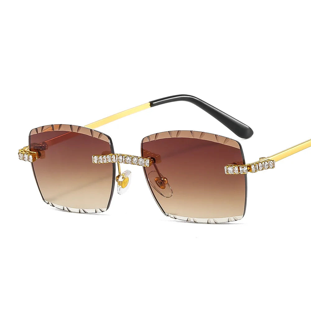 2022 New Cut Edge Rimless Sunglasses Men Women Diamond Small Eyewear Frameless Gradient Shades Sun Glasses