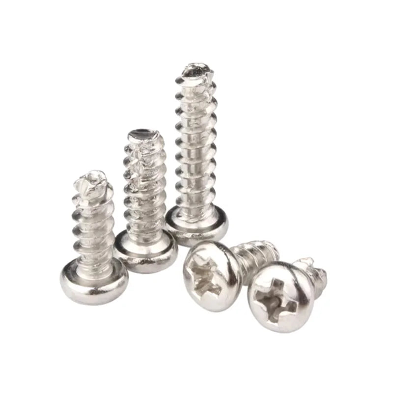 Carbon Steel Metric Phillips Drive Cross Round Head Sharp Cutting Tail Tapping Screw Nickel Plated Grade 2