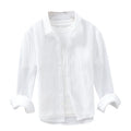 M-3XL Men's Casual Wrinkled Double-layer Gauze Long Sleeved Shirt Comfortable and Breathable square Neck Shirt