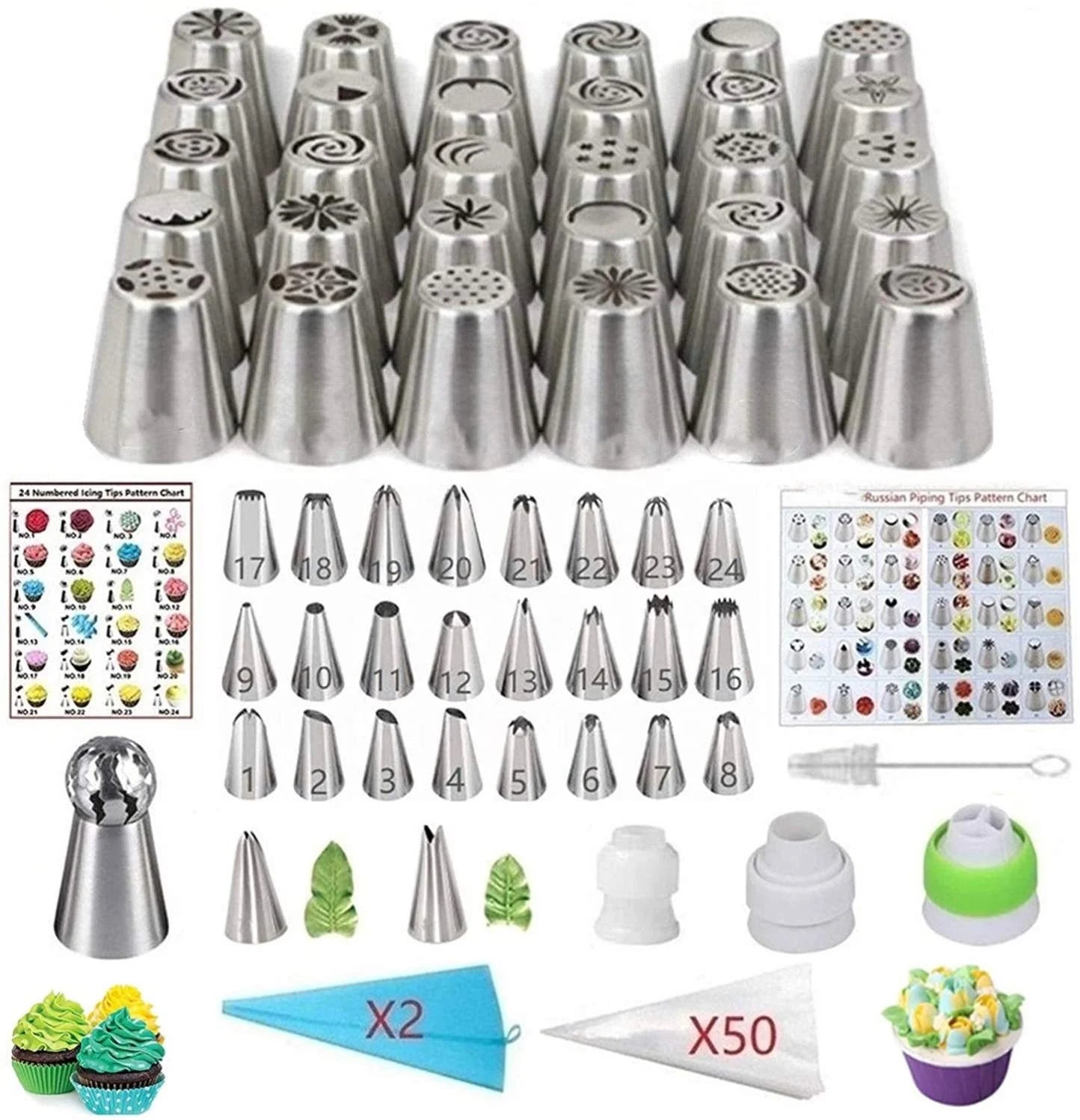 116 Pcs Russian Piping Tips Set with Cake Icing Tips Ball Nozzle Leaf Tips Pastry Bags Couplers for Cake Decorating Cupcake